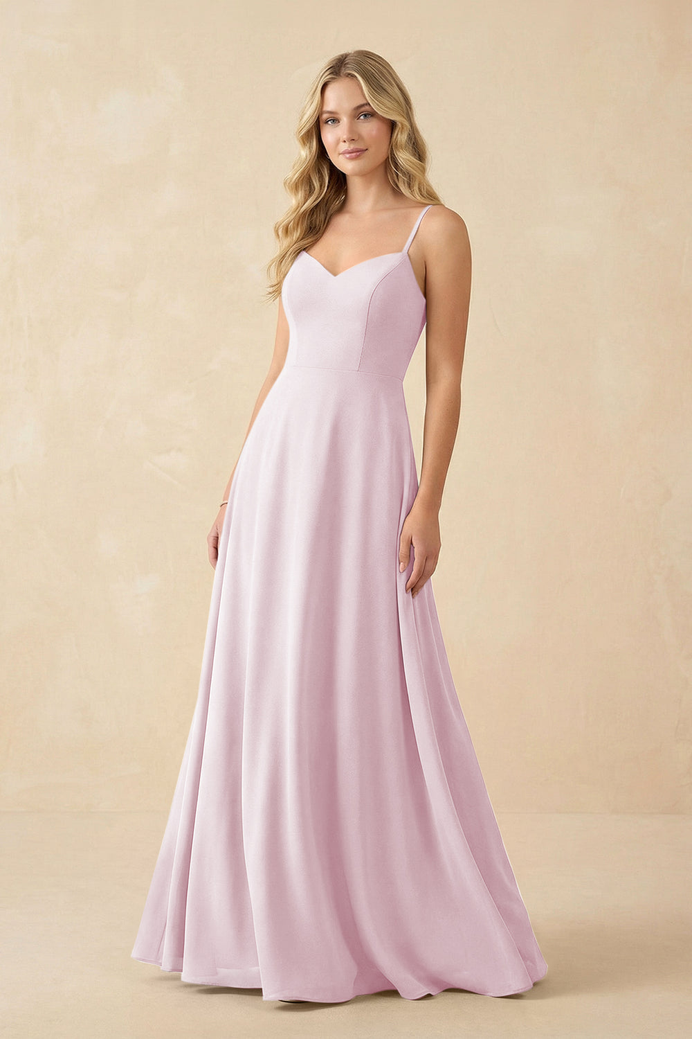 A-Line Chiffon Spaghetti Strap Bridesmaid Dress in Candy Pink