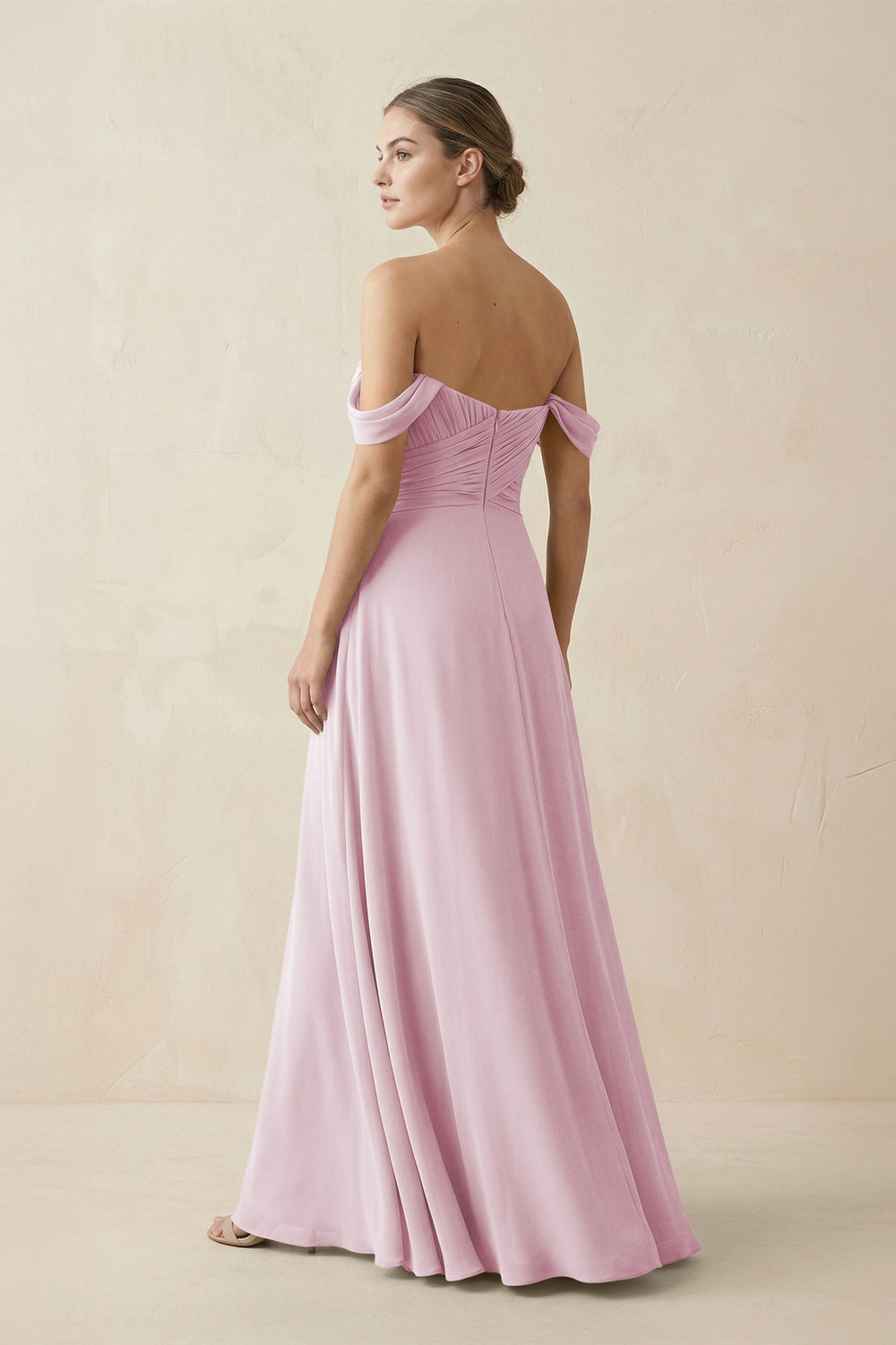 A-Line Off-the-Shoulder Chiffon Bridesmaid Dress in Candy Pink