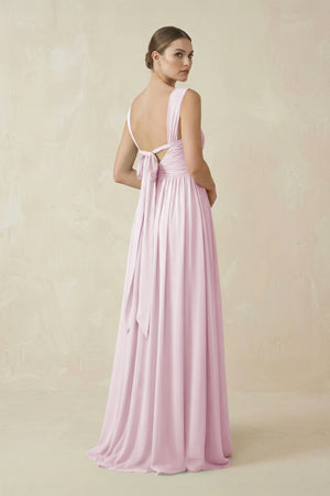 Candy Pink A-Line Pleated Chiffon Long Bridesmaid Dress (2) | KISSBRIDAL