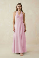 Candy Pink A-Line Pleated Chiffon V-Neck Bridesmaid Dress | KISSBRIDAL