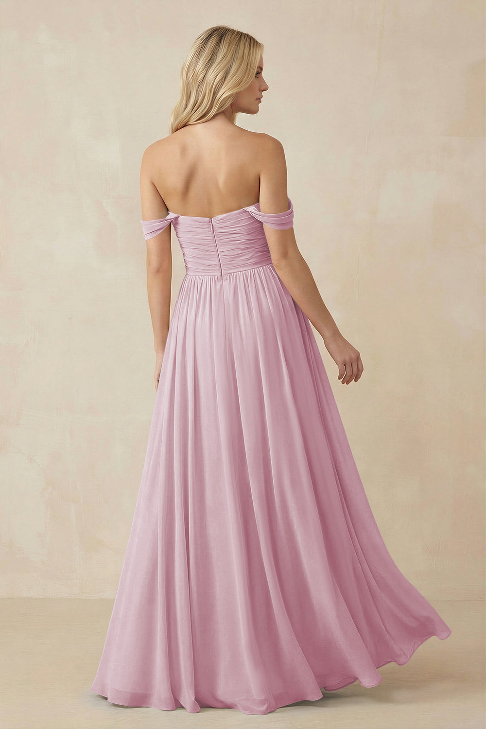 A-Line Pleated Long Chiffon Bridesmaid Dress in Candy Pink