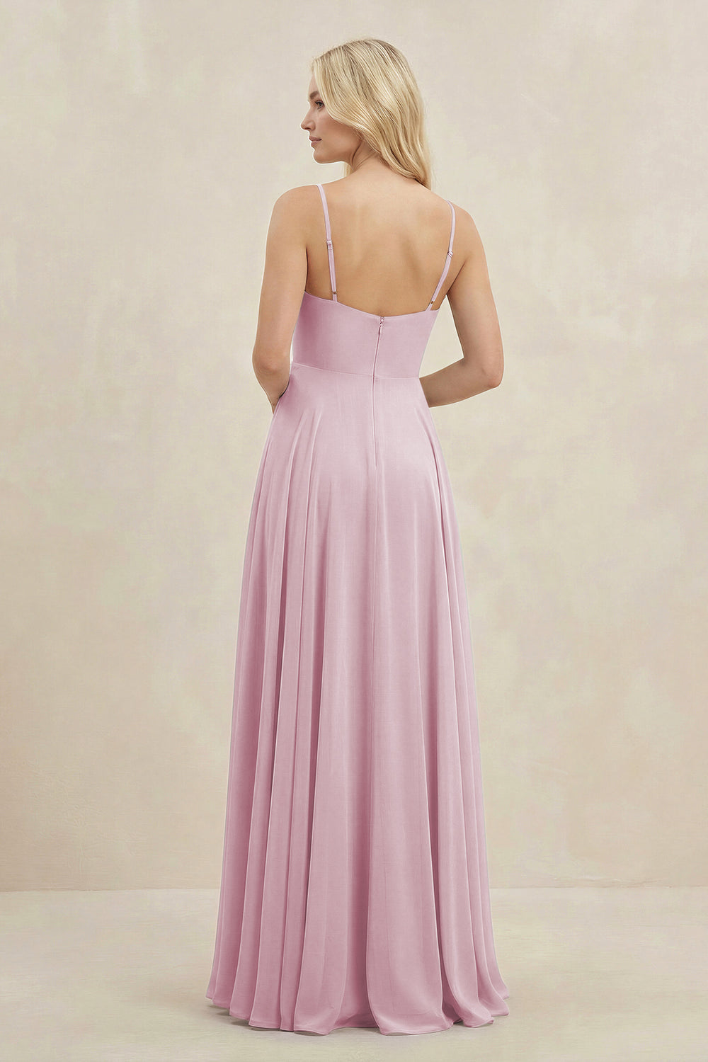 A-Line Spaghetti Strap Chiffon Bridesmaid Dress in Candy Pink