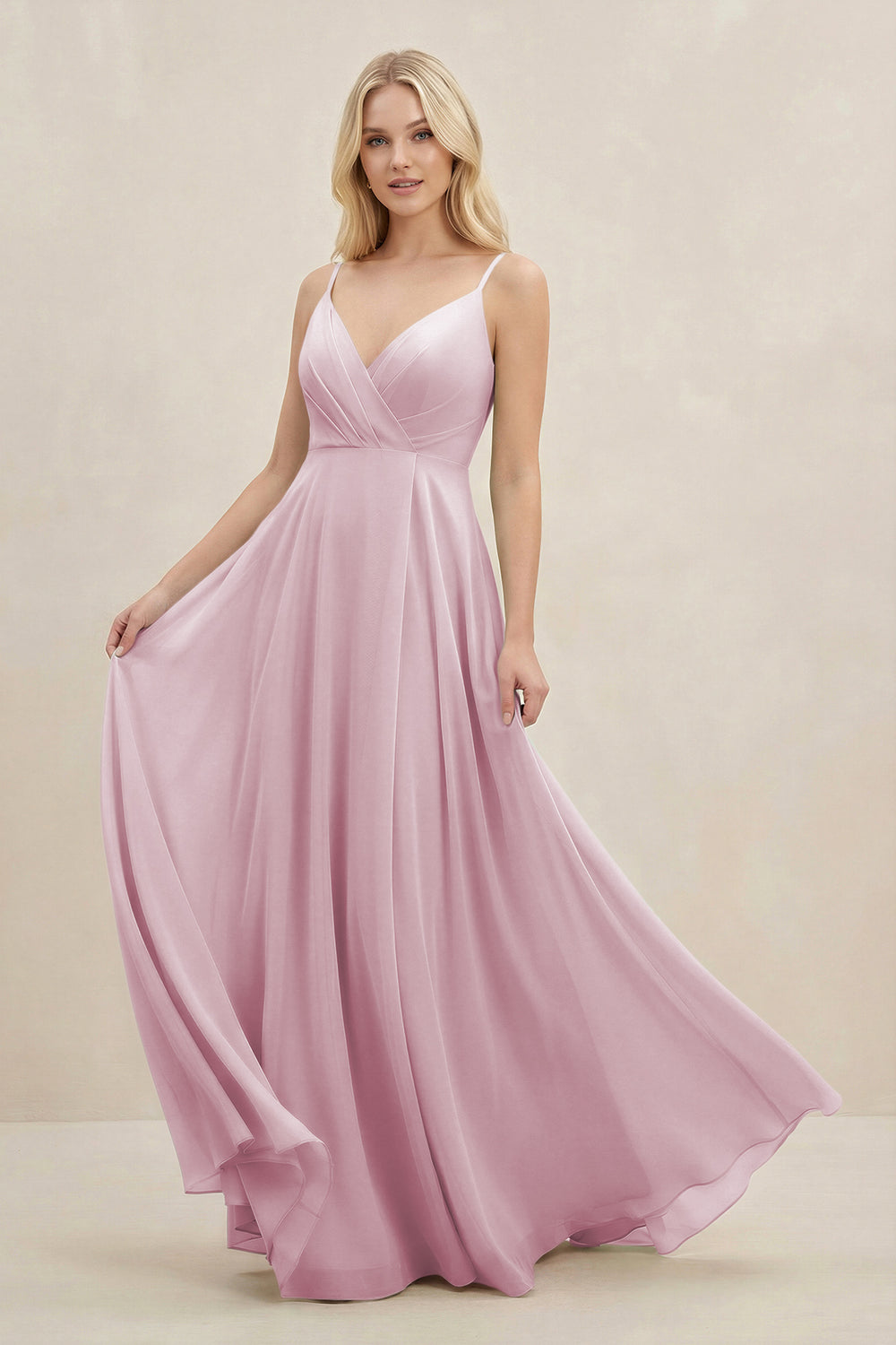 A-Line Spaghetti Strap Chiffon Bridesmaid Dress in Candy Pink