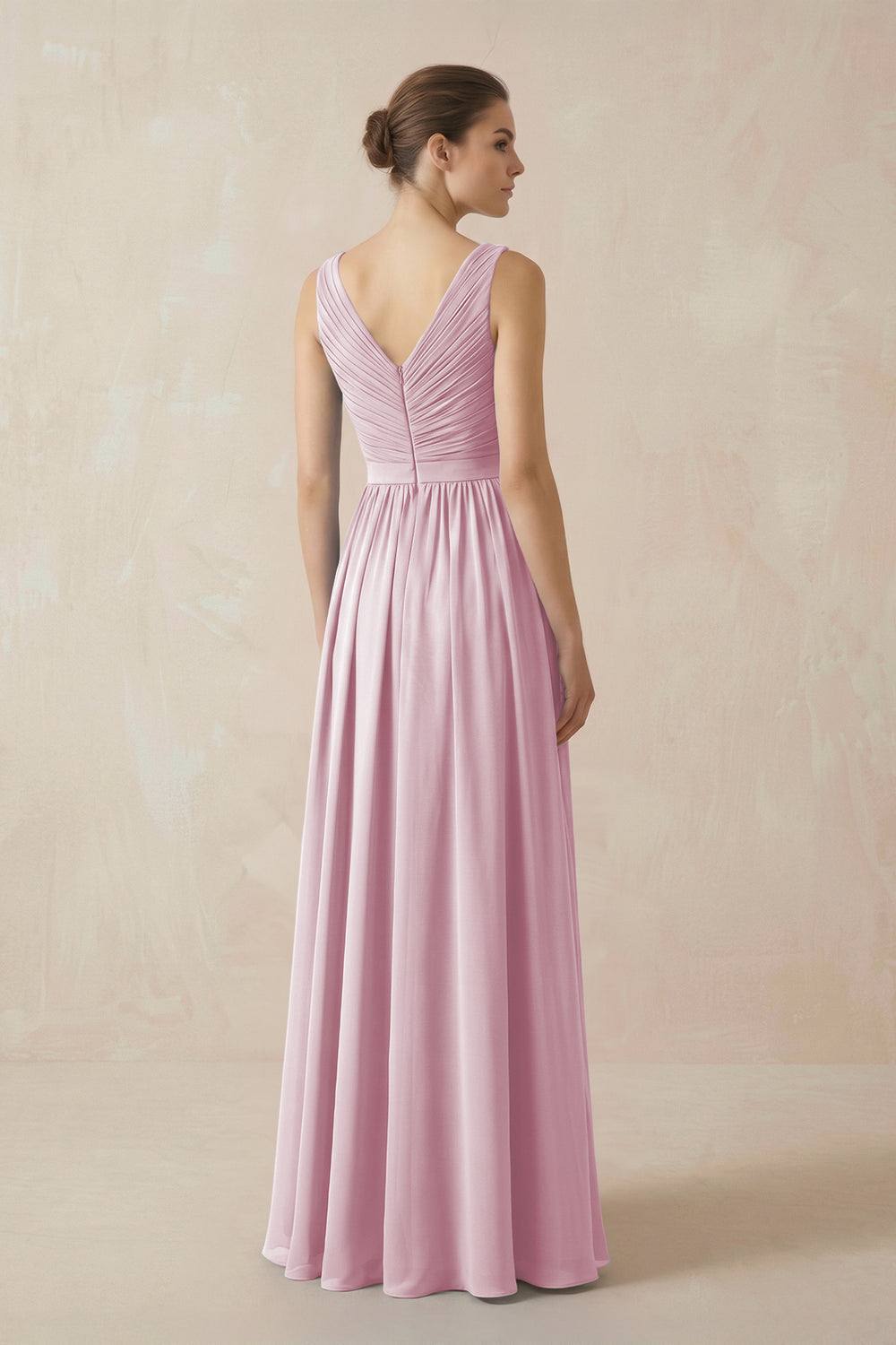 A-Line V-Neck Pleated Chiffon Bridesmaid Dress in Candy Pink