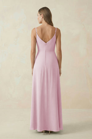 Candy Pink Cami Strap A-Line Chiffon Bridesmaid Dress (2) | KISSBRIDAL