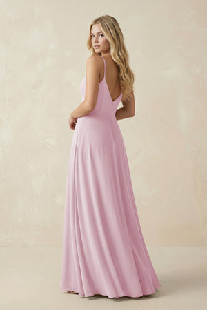 Candy Pink Cami Strap A-Line Chiffon Bridesmaid Dress with Slit (2) | KISSBRIDAL