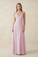 Candy Pink Cami Strap A-Line Chiffon Bridesmaid Dress | KISSBRIDAL