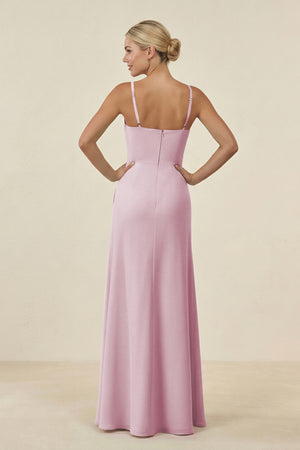 Candy Pink Cami Strap Chiffon Sheath Bridesmaid Gown (2) | KISSBRIDAL
