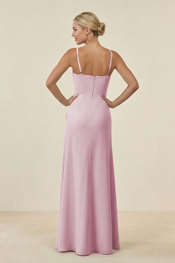 Candy Pink Cami Strap Chiffon Sheath Bridesmaid Gown (2) | KISSBRIDAL