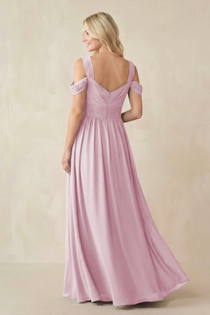Candy Pink Chiffon A-Line Bridesmaid Dress with Slit (2) | KISSBRIDAL