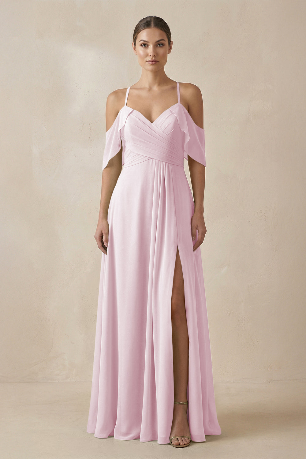 Chiffon A-Line Long Bridesmaid Dress in Candy Pink