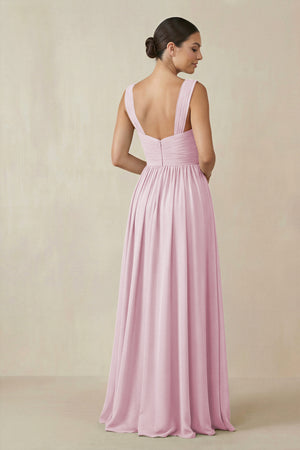 Candy Pink Chiffon A-Line Pleated Bridesmaid Dress (2) | KISSBRIDAL