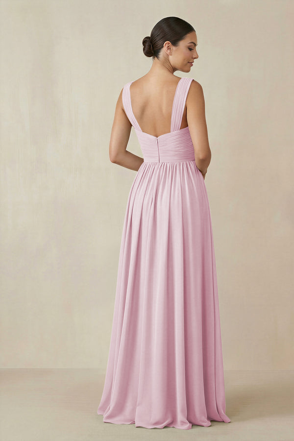 Candy Pink Chiffon A-Line Pleated Bridesmaid Dress (2) | KISSBRIDAL