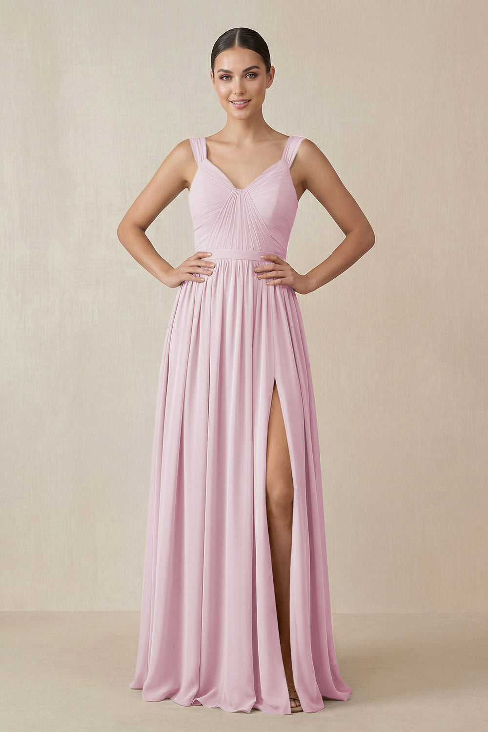 Chiffon A-Line Pleated Bridesmaid Dress in Candy Pink