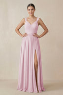 Candy Pink Chiffon A-Line Pleated Bridesmaid Dress | KISSBRIDAL