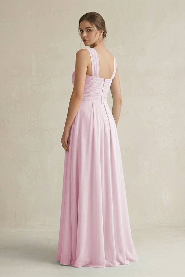 Candy Pink Cross Halter Chiffon A-Line Pleated Bridesmaid Dress (2) | KISSBRIDAL