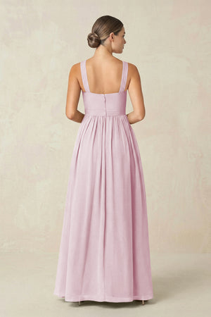 Candy Pink Cross Halter Neck Chiffon A-Line Bridesmaid Dress With Slit (2) | KISSBRIDAL