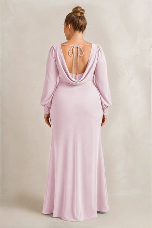 Candy Pink Long Sleeve V-Neck Sheath Chiffon Bridesmaid Dress (2) [sizeplus] | KISSBRIDAL