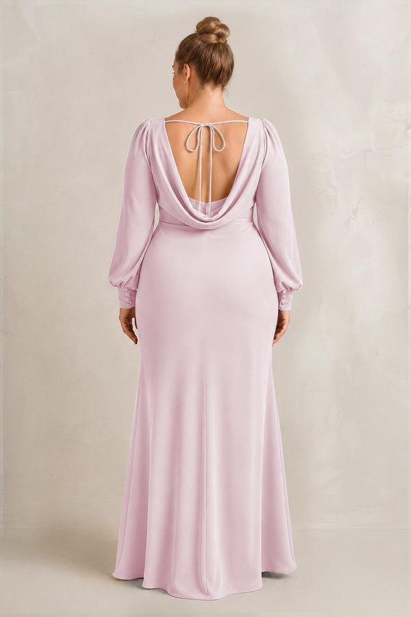 Candy Pink Long Sleeve V-Neck Sheath Chiffon Bridesmaid Dress (2) [sizeplus] | KISSBRIDAL