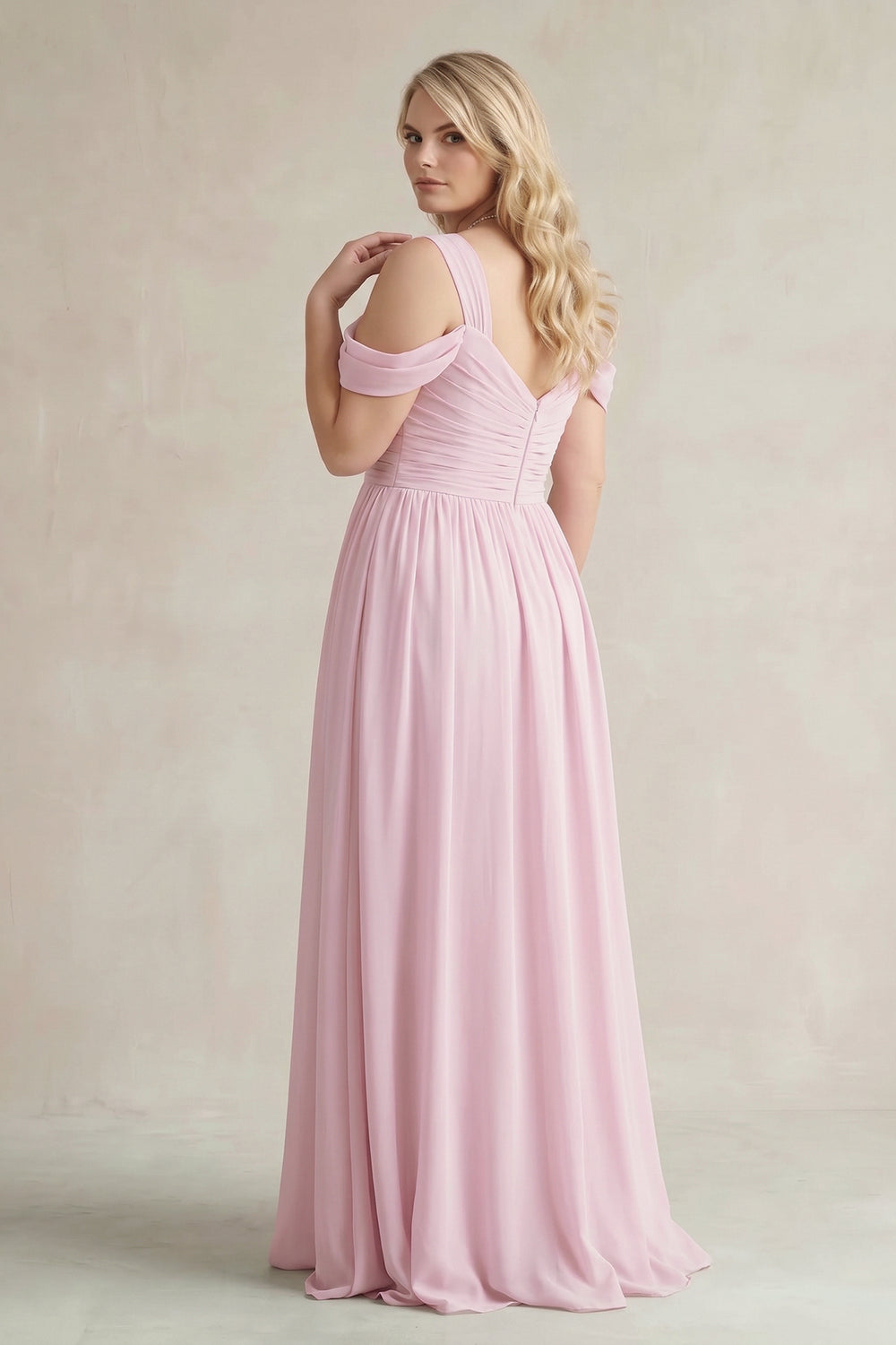 Off-the-Shoulder A-Line Chiffon Bridesmaid Dress With Slit in Candy Pink