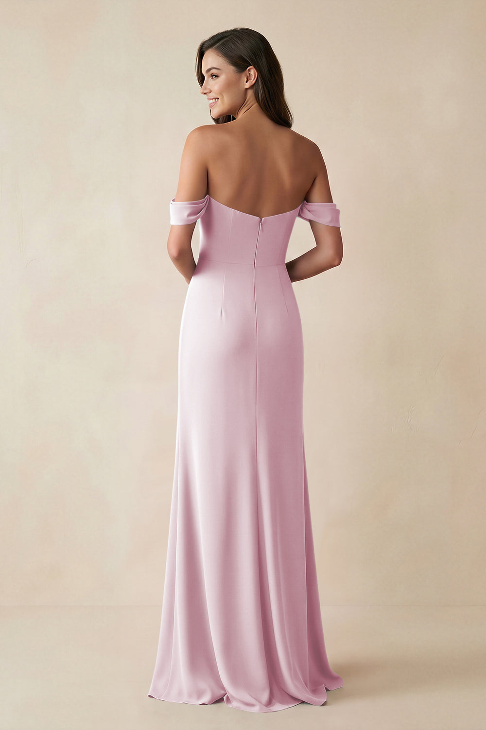 Off-the-Shoulder Sheath Bridesmaid Dress with Slit in Candy Pink