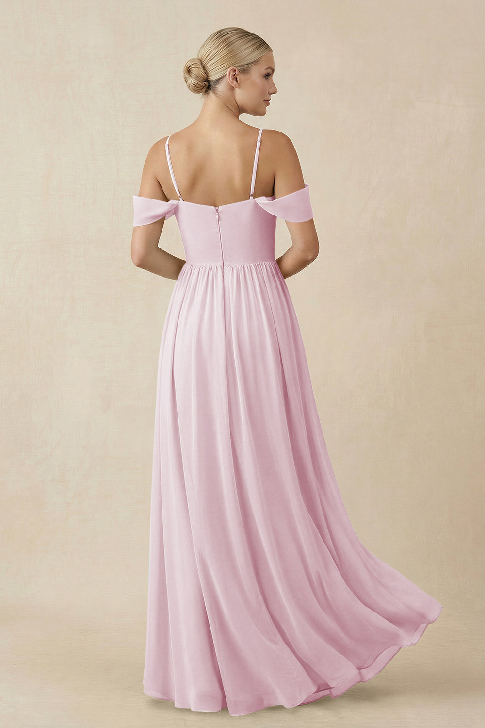 Off-the-Shoulder Sweetheart A-Line Chiffon Bridesmaid Dress in Candy Pink