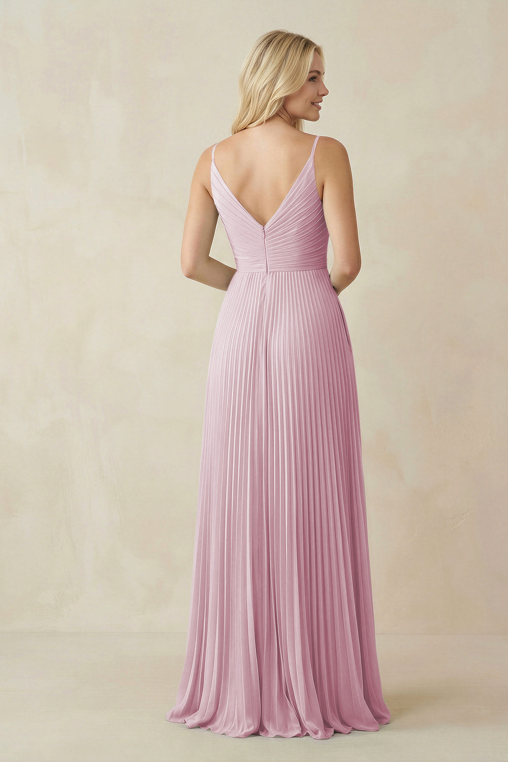 Pleated V-Neck A-Line Chiffon Bridesmaid Dress in Candy Pink