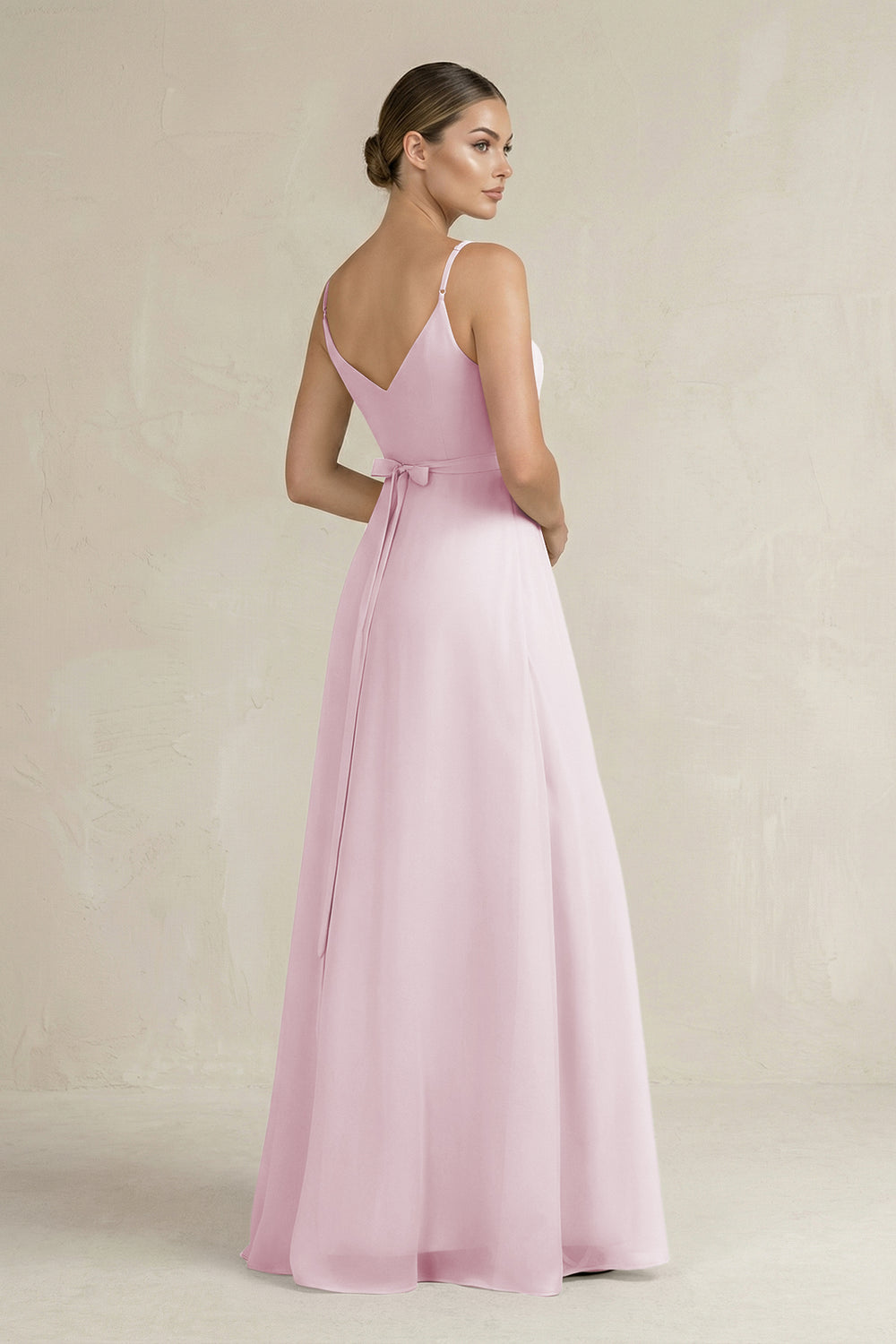 Ruched A-Line Chiffon Bridesmaid Dress with Slit in Candy Pink
