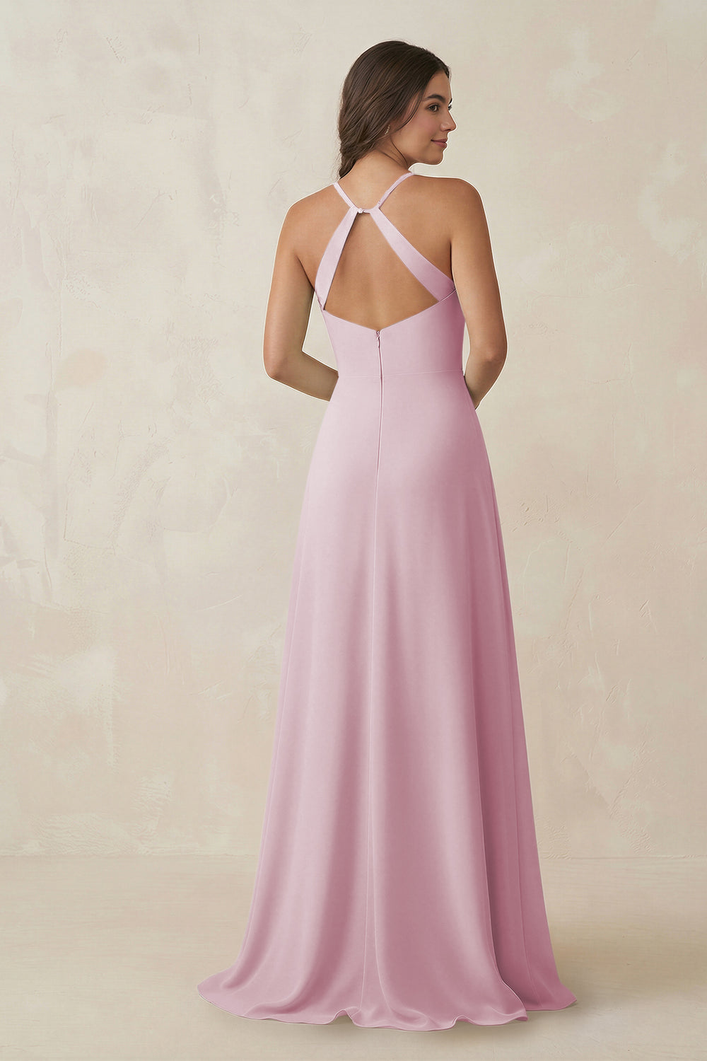 Ruched Sheath Chiffon Bridesmaid Dress in Candy Pink