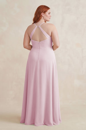 Candy Pink Ruched Sheath Chiffon Bridesmaid Dress (2) | KISSBRIDAL