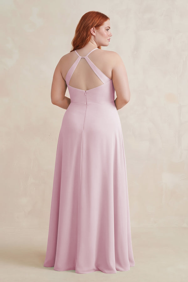 Candy Pink Ruched Sheath Chiffon Bridesmaid Dress (2) | KISSBRIDAL