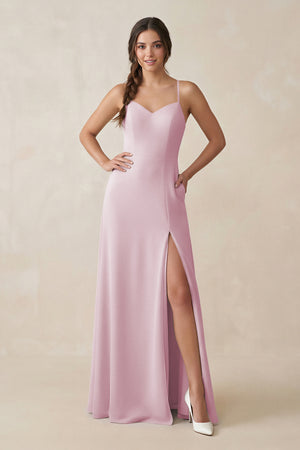 Candy Pink Ruched Sheath Chiffon Bridesmaid Dress | KISSBRIDAL