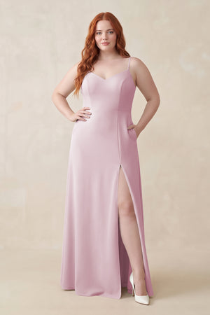 Candy Pink Ruched Sheath Chiffon Bridesmaid Dress | KISSBRIDAL