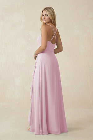 Candy Pink Ruffled Hem A-Line Chiffon Bridesmaid Dress (2) | KISSBRIDAL