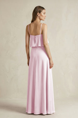 Candy Pink Ruffled Spaghetti Strap A-Line Chiffon Bridesmaid Dress in Candy Pink (2) | KISSBRIDAL
