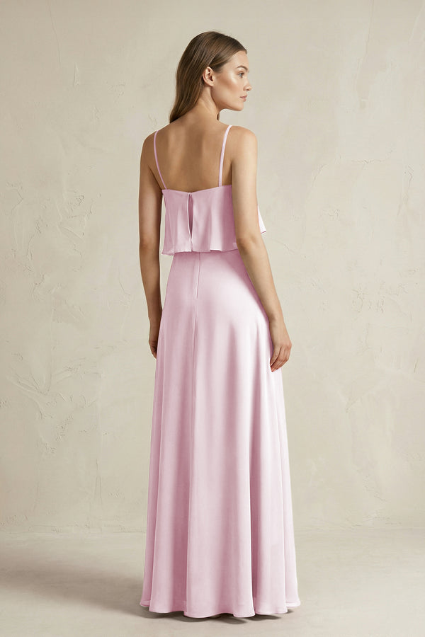 Candy Pink Ruffled Spaghetti Strap A-Line Chiffon Bridesmaid Dress in Candy Pink (2) | KISSBRIDAL