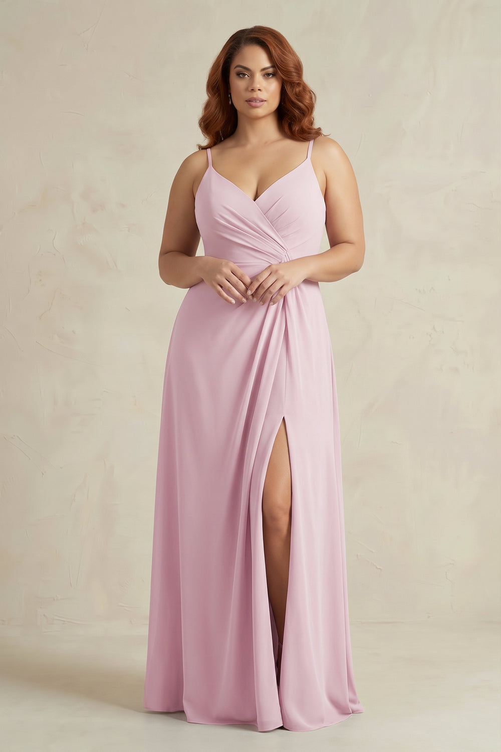 Sheath Cami Strap Ruched Chiffon Bridesmaid Dress in Candy Pink