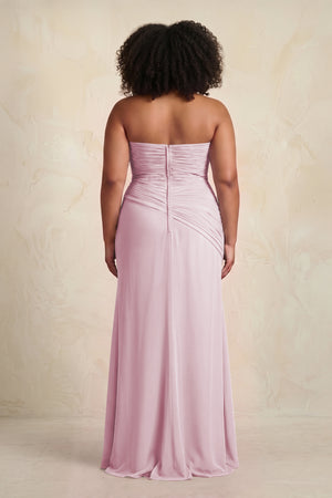 Candy Pink Sheath Chiffon Strapless Pleated Bridesmaid Dress (4) [sizeplus] | KISSBRIDAL
