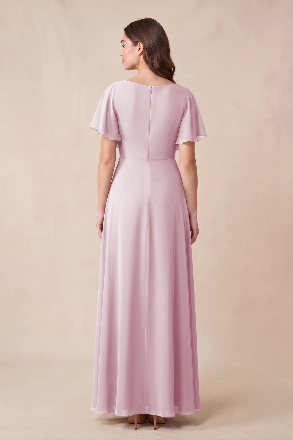 Short Sleeves Bateau A-Line Chiffon Bridesmaid Dress in Candy Pink