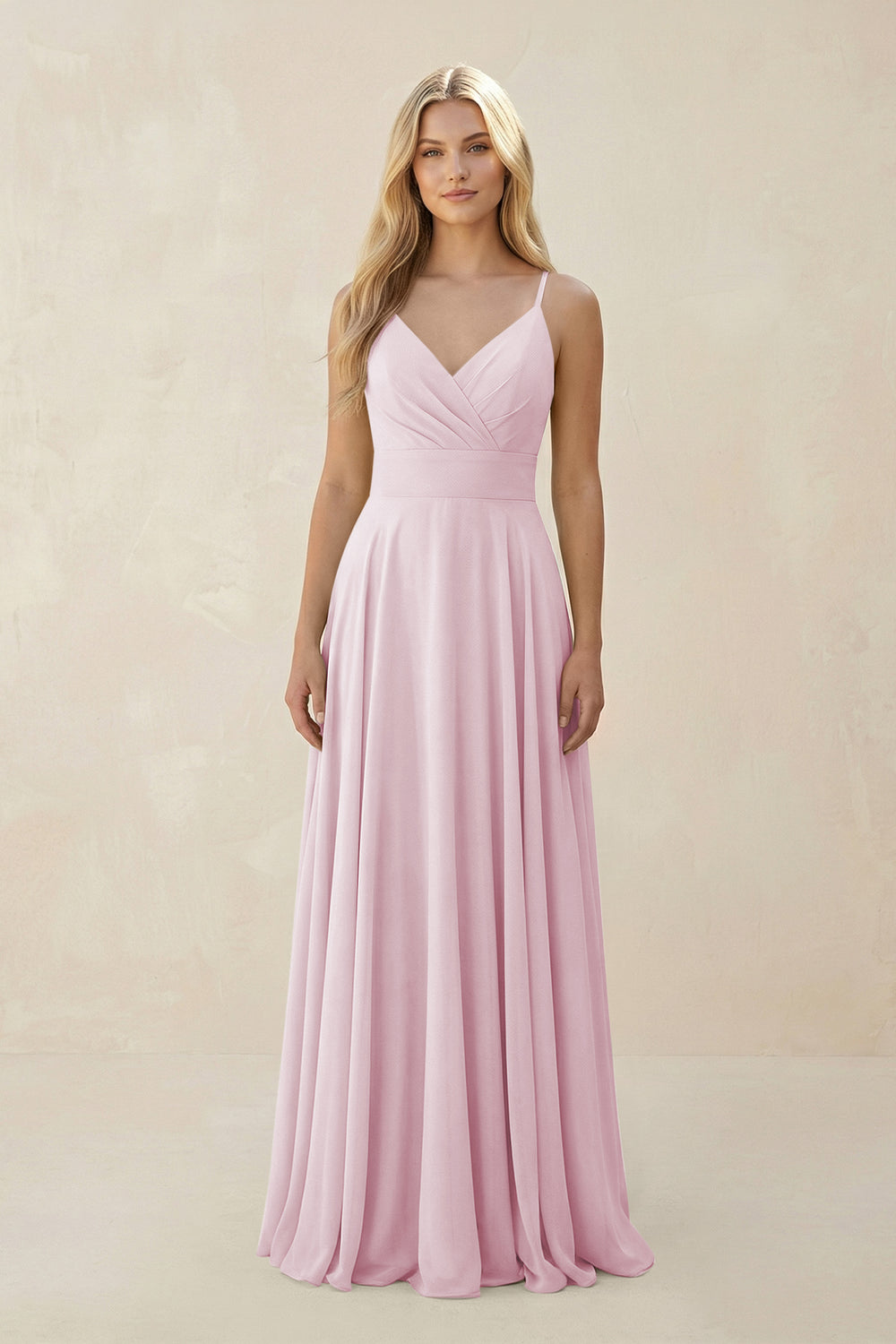 Spaghetti Strap A-Line Chiffon Bridesmaid Dress in Candy Pink