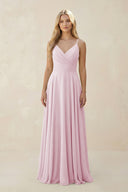 Candy Pink Spaghetti Strap A-Line Chiffon Bridesmaid Dress | KISSBRIDAL