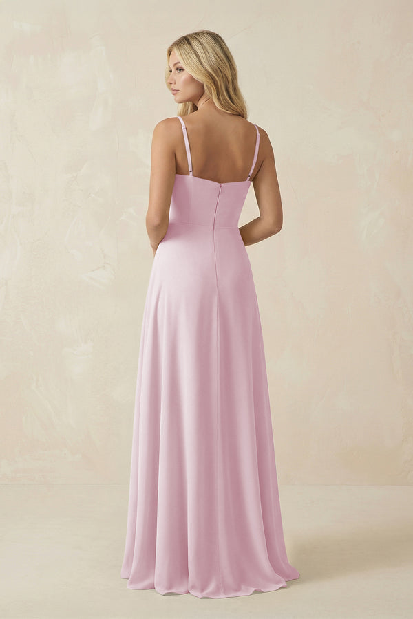 Candy Pink Spaghetti Strap Chiffon A-Line Bridesmaid Dress (2) | KISSBRIDAL