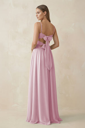 Candy Pink Spaghetti Strap Pleated A-Line Chiffon Bridesmaid Dress (2) | KISSBRIDAL