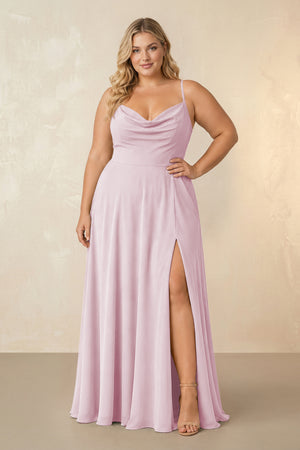 Candy Pink Spaghetti Straps Chiffon A-Line Bridesmaid Dress [sizeplus] | KISSBRIDAL