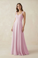 Candy Pink Sweetheart Pleated A-Line Chiffon Bridesmaid Dress | KISSBRIDAL