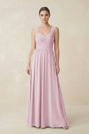 Candy Pink Sweetheart Pleated Chiffon A-Line Bridesmaid Dress | KISSBRIDAL