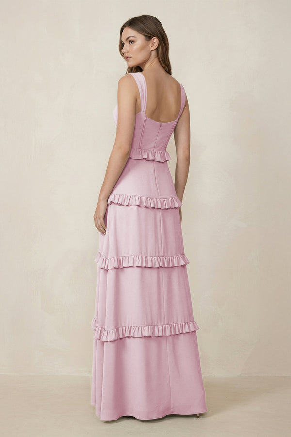 Candy Pink Sweetheart Tiered A-Line Chiffon Bridesmaid Dress (2) | KISSBRIDAL