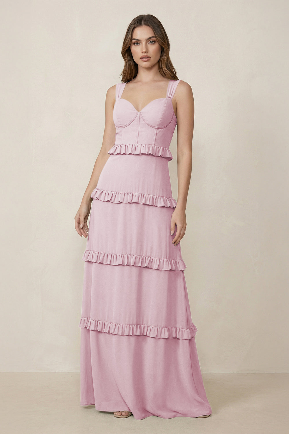 Sweetheart Tiered A-Line Chiffon Bridesmaid Dress in Candy Pink