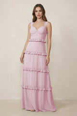 Candy Pink Sweetheart Tiered A-Line Chiffon Bridesmaid Dress | KISSBRIDAL