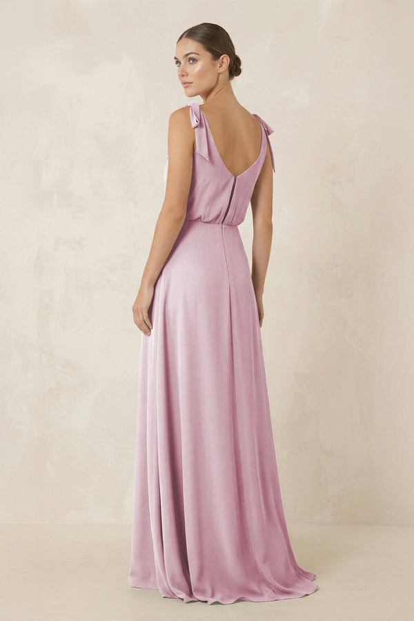 Candy Pink V-Neck A-Line Chiffon Bridesmaid Dress (2) | KISSBRIDAL